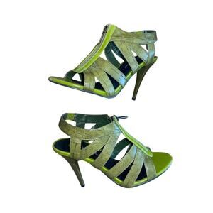 Michael Antonio Joleen Green Croc T Strap High Heels Stiletto Size 6.5 NWT Club